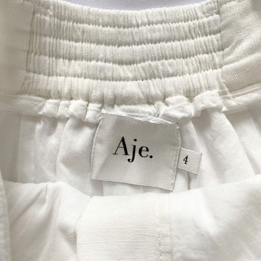 AJE WHITE LINEN BLEND MARTINO TAPERED LEG FRAY PANTS - 4 - Picture 6 of 13